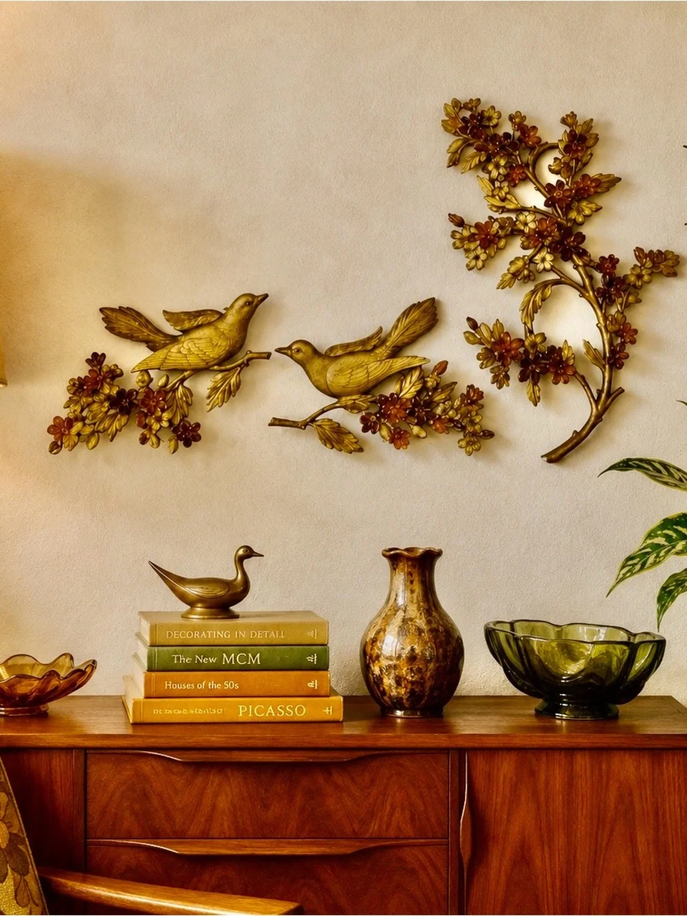 Syroco wall decor Birds Branches Vintage Gold Home Set Classic MCM